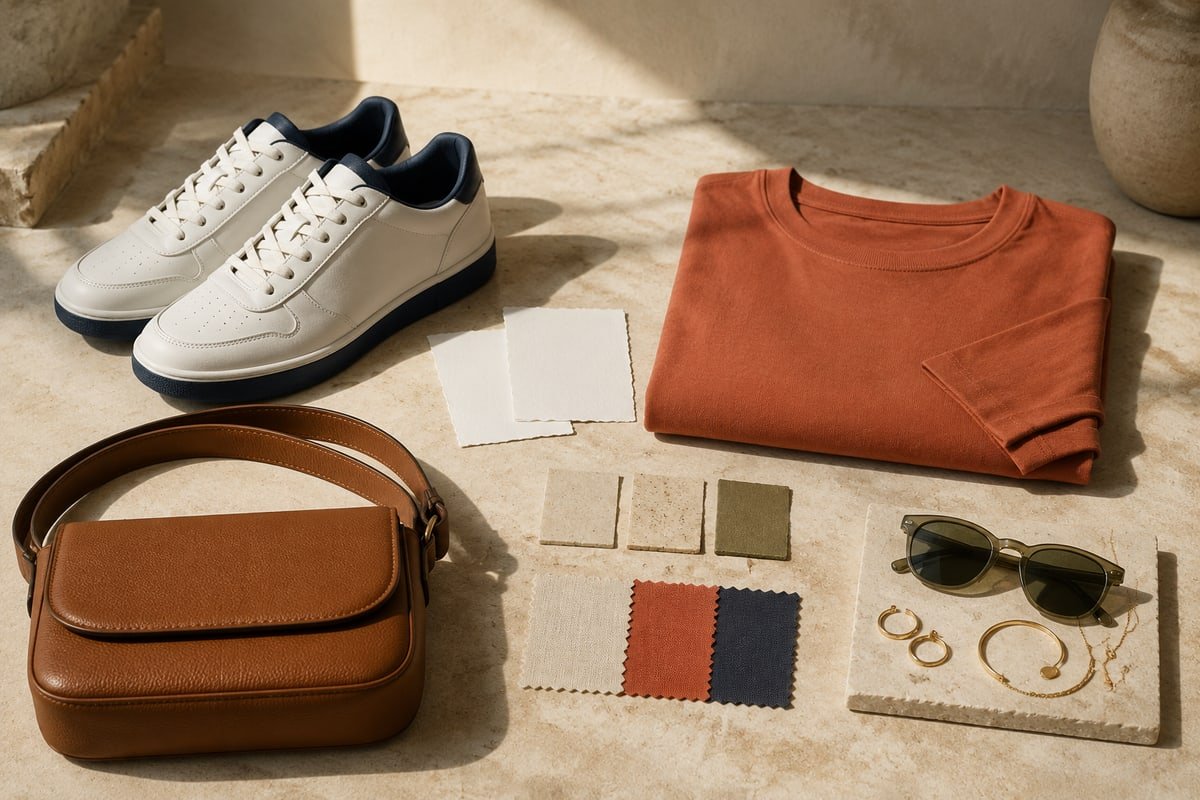 Zapatillas, camiseta, bolso y accesorios organizados por categoría